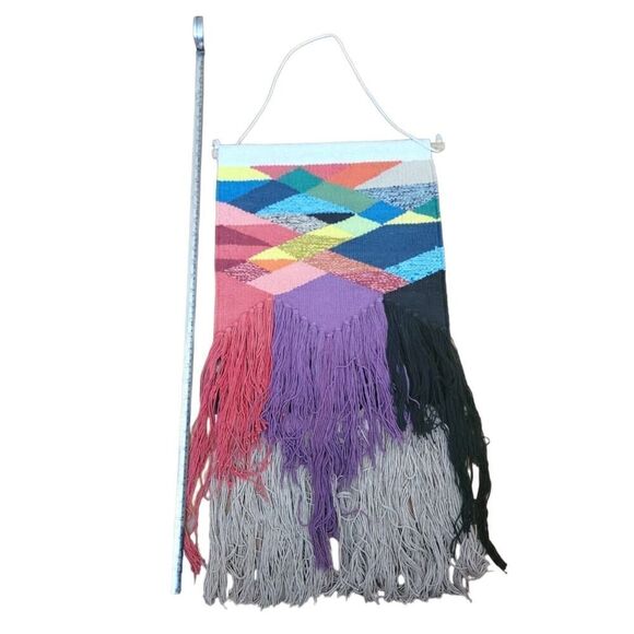 Patchwork Wall Hanging Woven Tapestry Bohemian Colorful Weave Boho Art - Picture 2 of 3